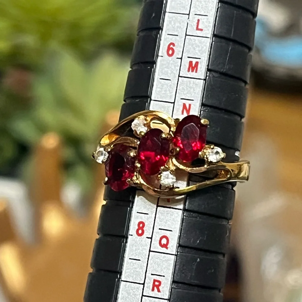 Triple Red Ruby Cocktail Ring